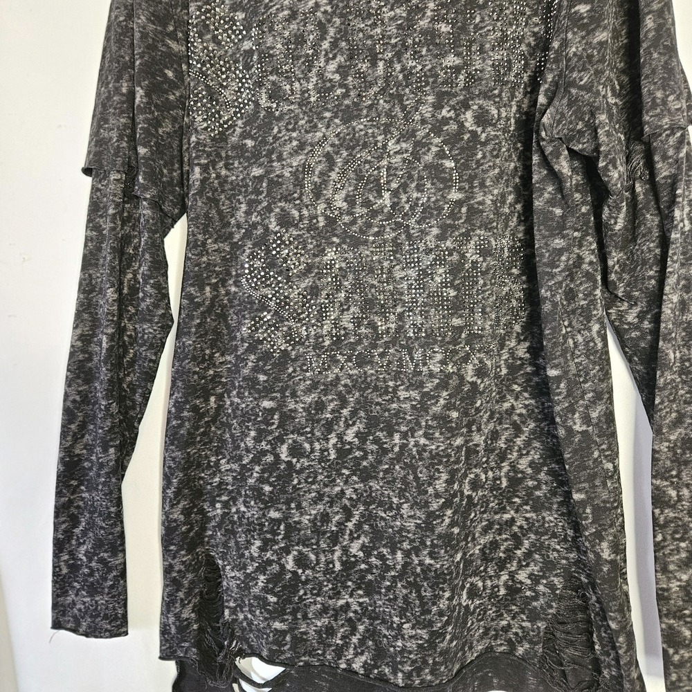 Soldiers & Saints Long Sleeve Black Womens Tshirt 2X Embellished Grung Goth Bike - Picture 4 of 14